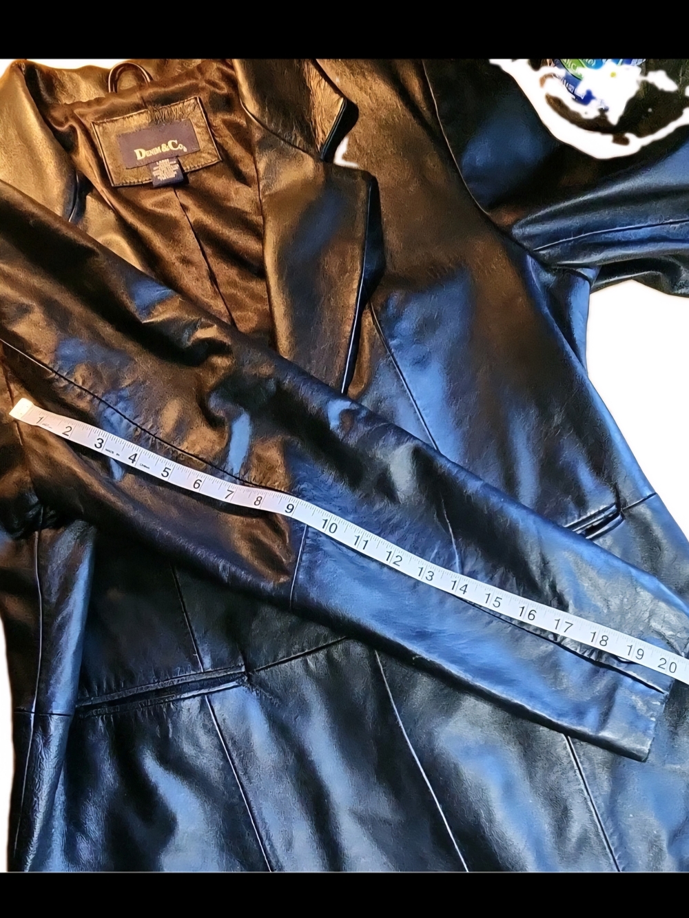 Denim & Co. Womens Black Leather Blazer Jacket Button Lined Pockets Size L FLAWS - Picture 6 of 12